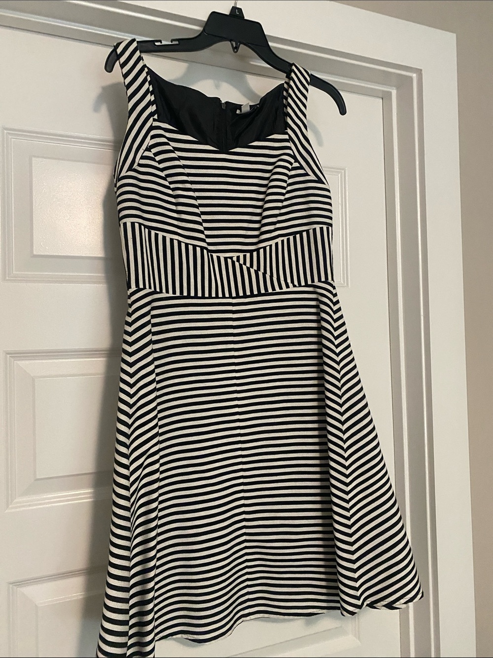 Halogen Black and White Striped Midi Fit & Flare Dress